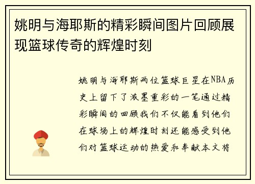 姚明与海耶斯的精彩瞬间图片回顾展现篮球传奇的辉煌时刻