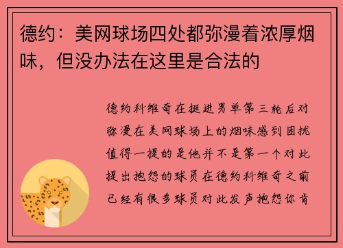 德约：美网球场四处都弥漫着浓厚烟味，但没办法在这里是合法的